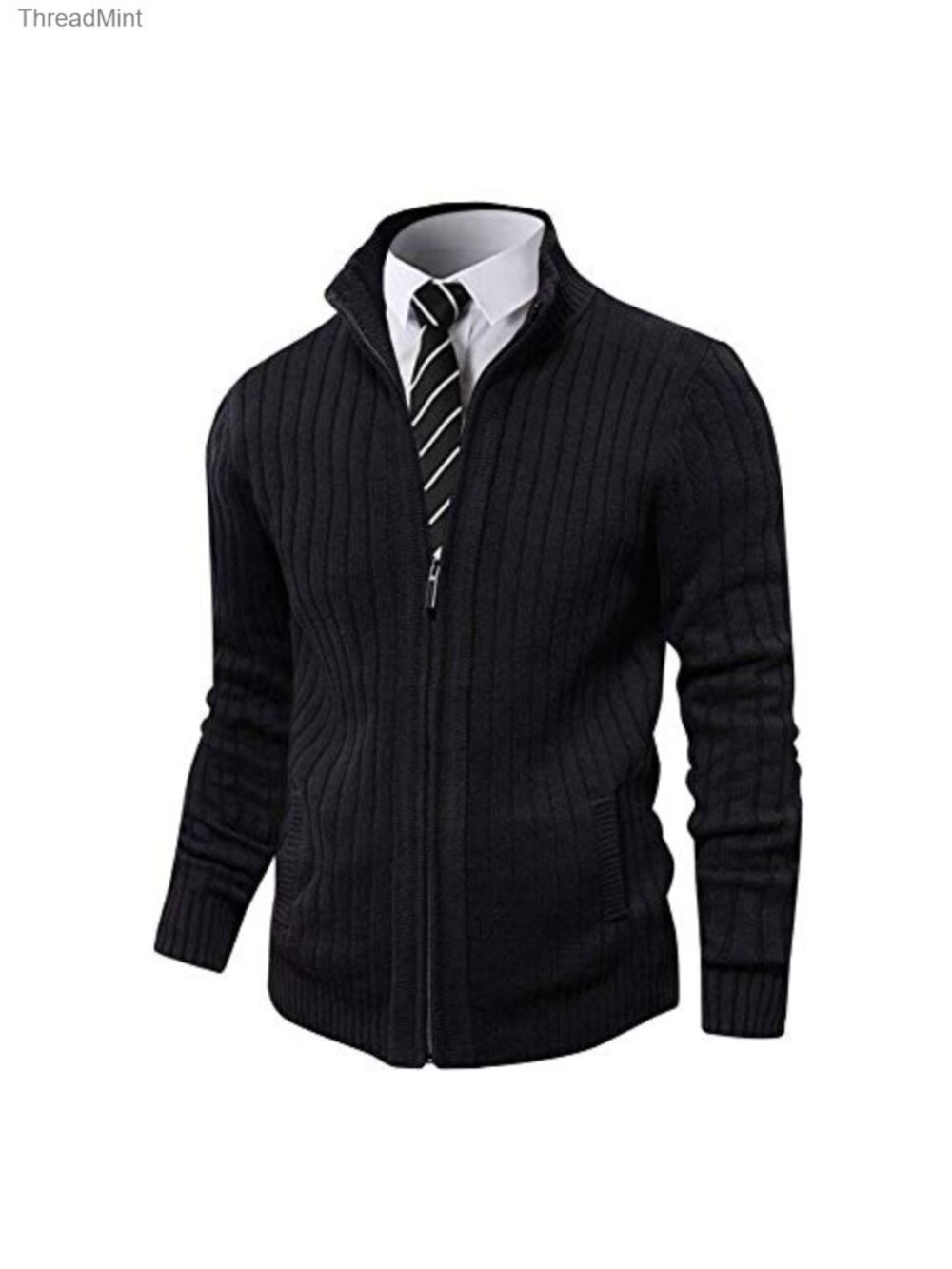 Men's Full Zip Up Slim Fit Cardigan Sweater with Pockets